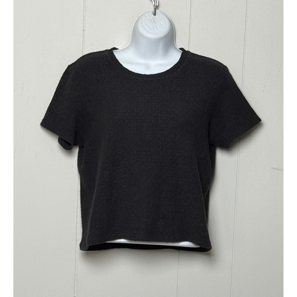 Uniqlo Women's Black Textured Popcorn Knit Short Sleeve T-Shirt Size Medium